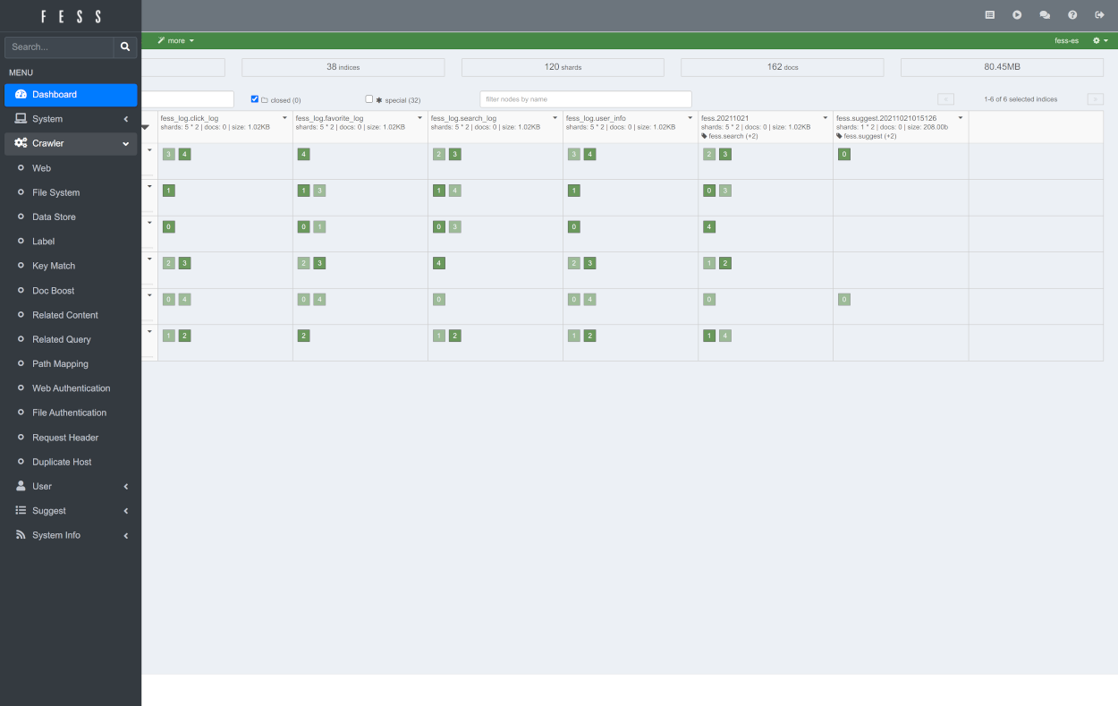 Fess administration dashboard