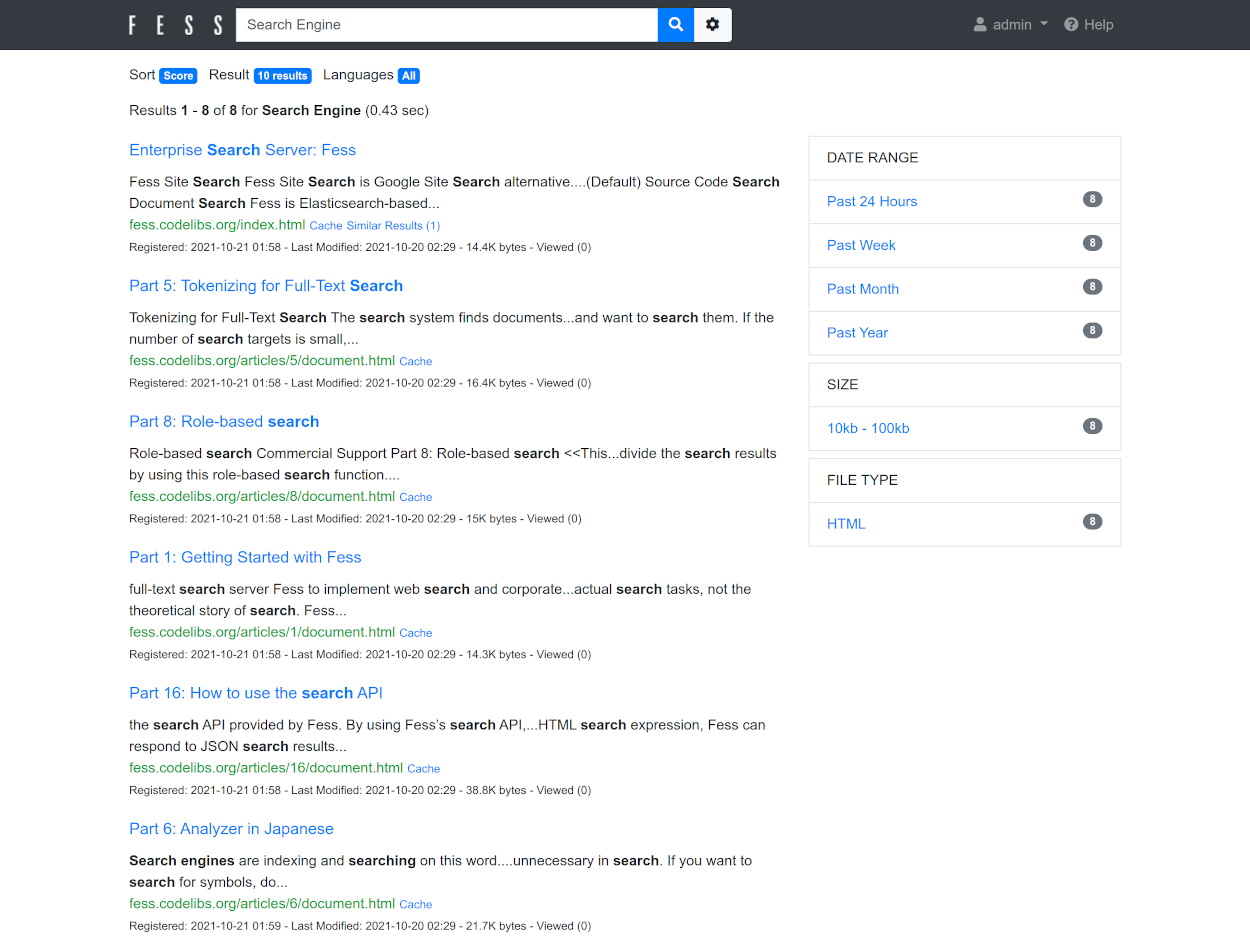 Search results interface